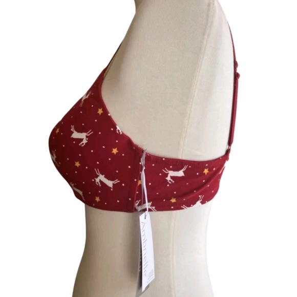 36D Size New Organic Cotton Christmas 🎄 Red Bra Deer soft wire-free Ambrielle - Picture 2 of 8